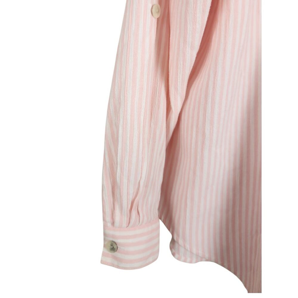 Vintage Pink Striped Button Front Embroidered Safari Animals Top Large - Picture 7 of 8